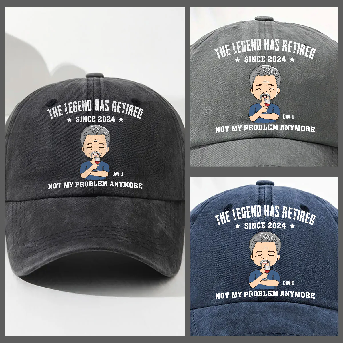 Lengend Has Retired - Personalized Custom Vintage Washed Denim Cap - Image 5