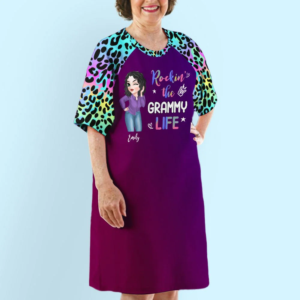 Leopard Grandma Life - Personalized Custom 3/4 Sleeve Dress - Image 3