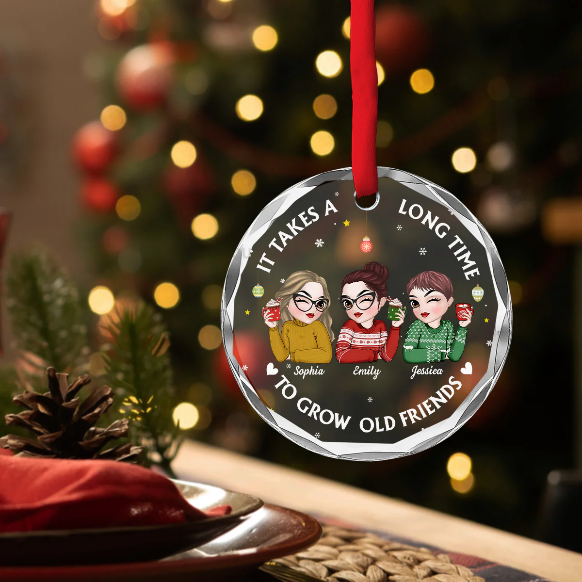 Lets Be Friends Until We Are Old - Personalized Custom Glass Ornament - Image 5