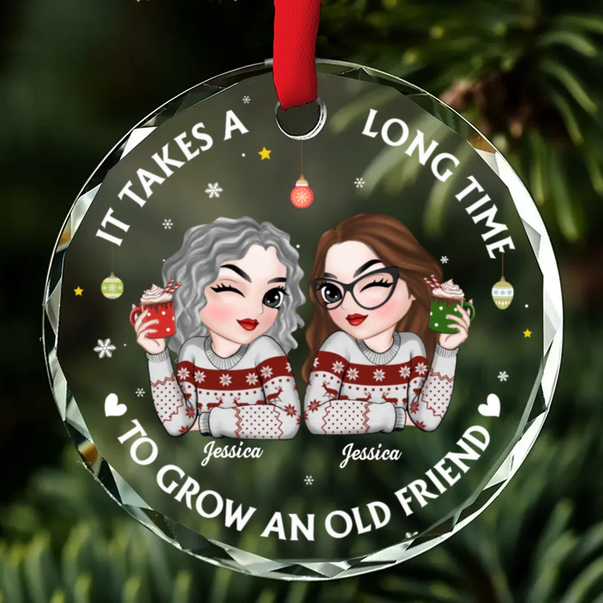 Lets Be Friends Until We Are Old - Personalized Custom Glass Ornament - Image 7