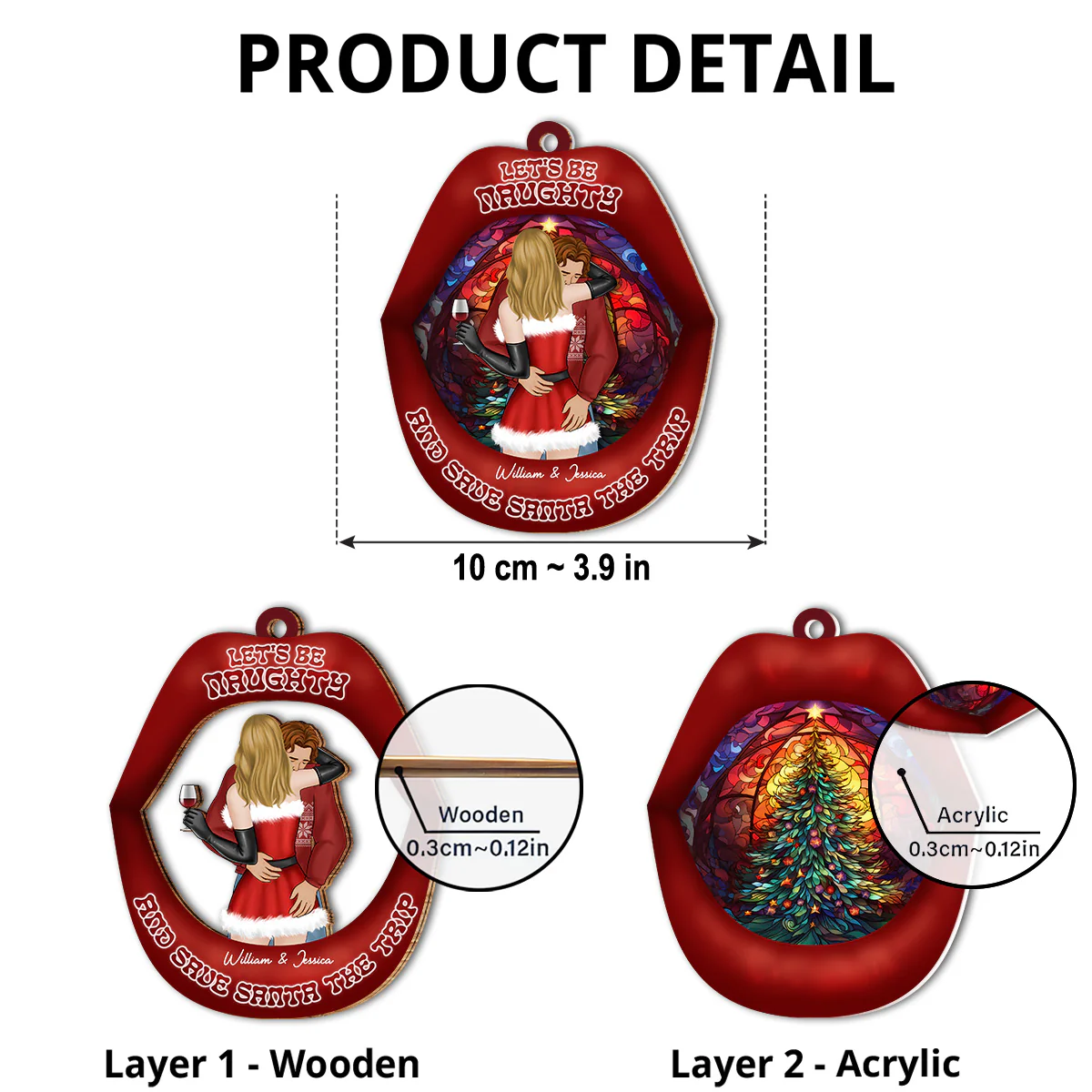 Lets Be Naughty And Save Santa The Trip - Personalized Custom Suncatcher Ornament - Image 5