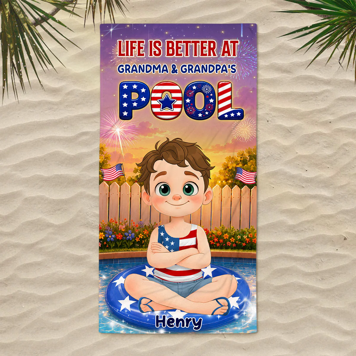 Life Is Better At Grandma & Grandpa Pool - Personalized Custom Beach Towel - Image 2