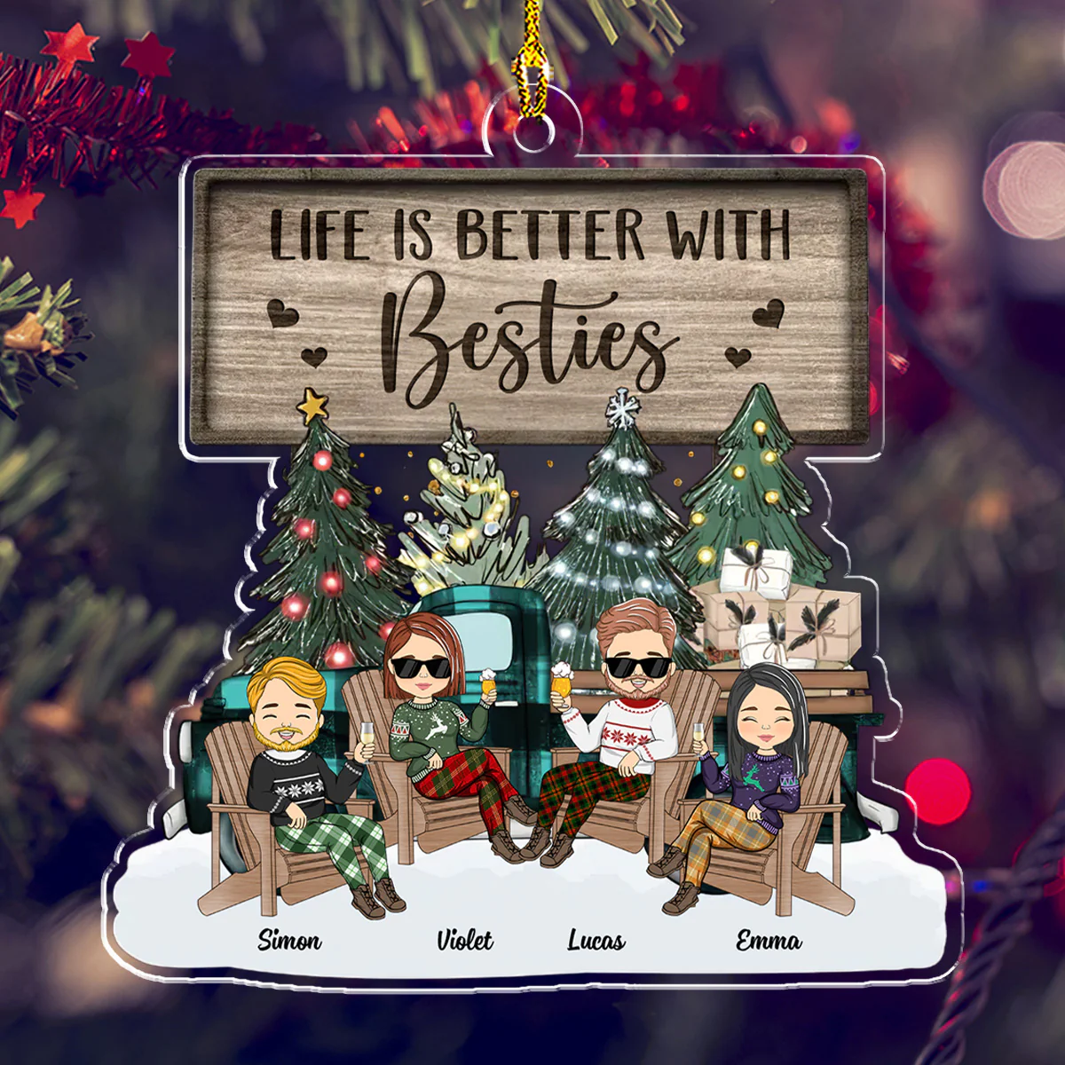 Life Is Better With Besties - Presonalized Custom Acrylic Ornament - Image 3