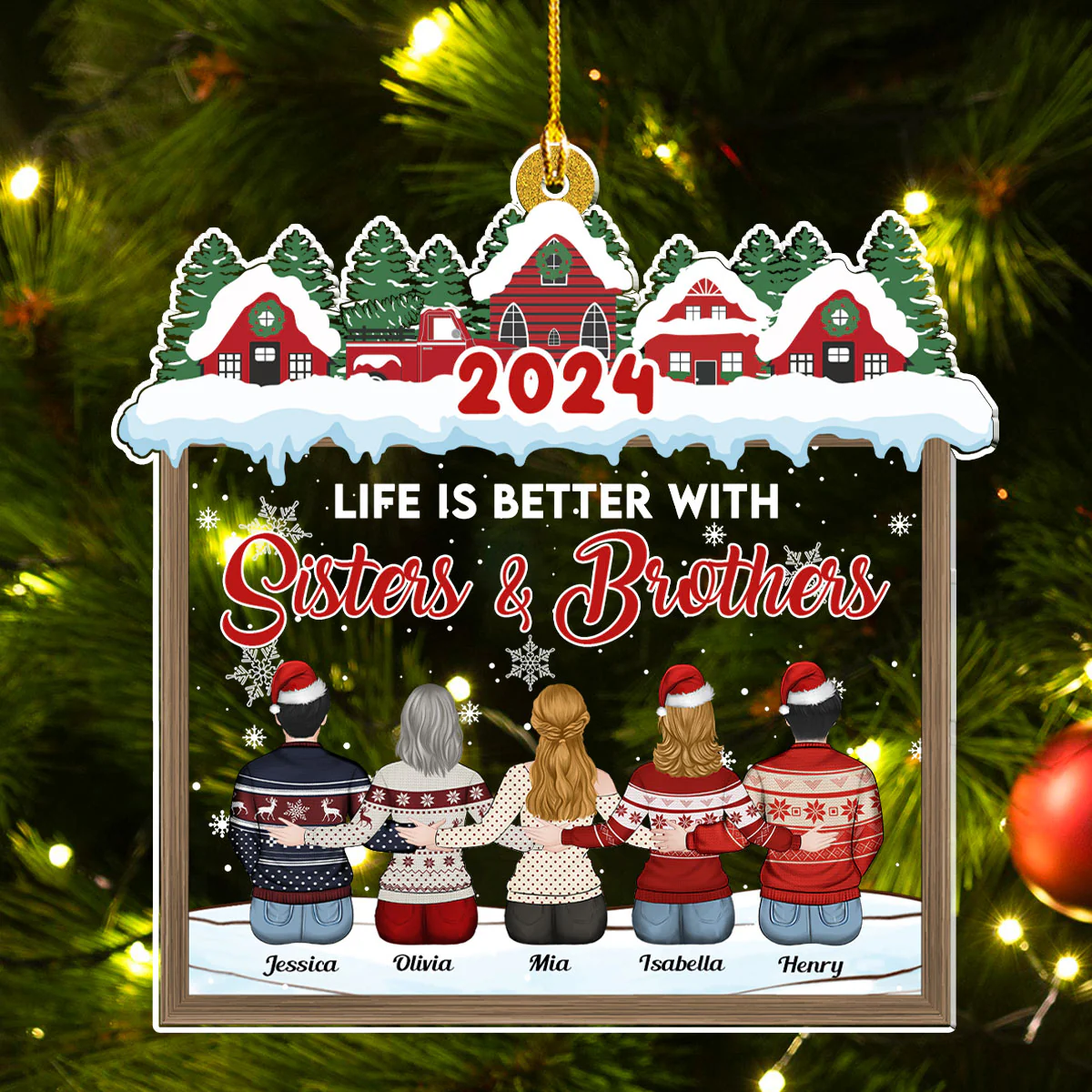 Life Is Better With Siblings - Personalized Custom Acrylic Ornament - Image 4