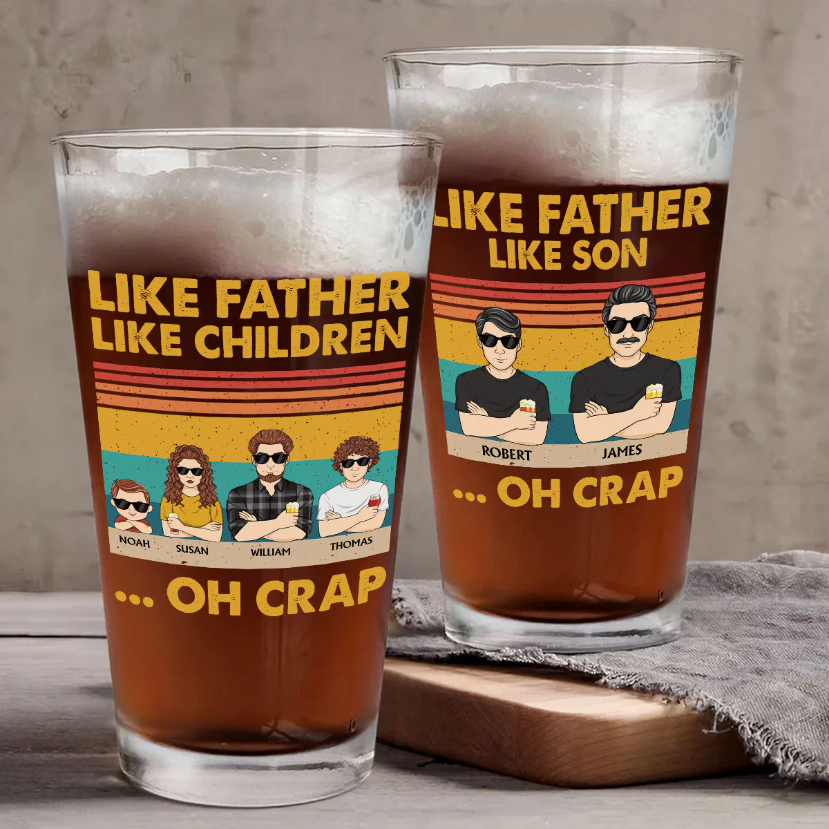 Like Father Like Children - Personalized Custom Beer Glass - Image 4