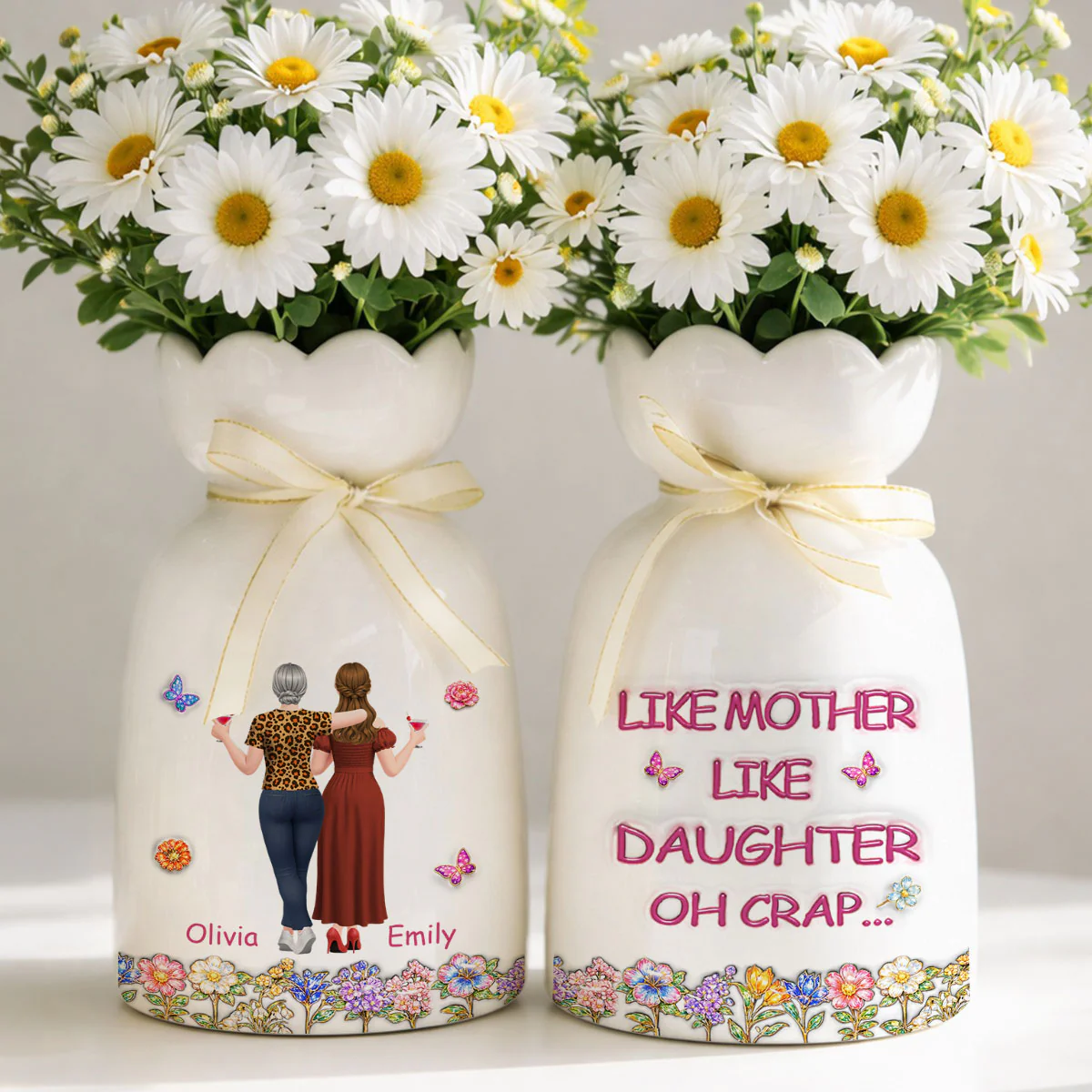 Like Mother Like Daughter - Personalized Custom 3D Effect Ribbon Tie Flower Vase