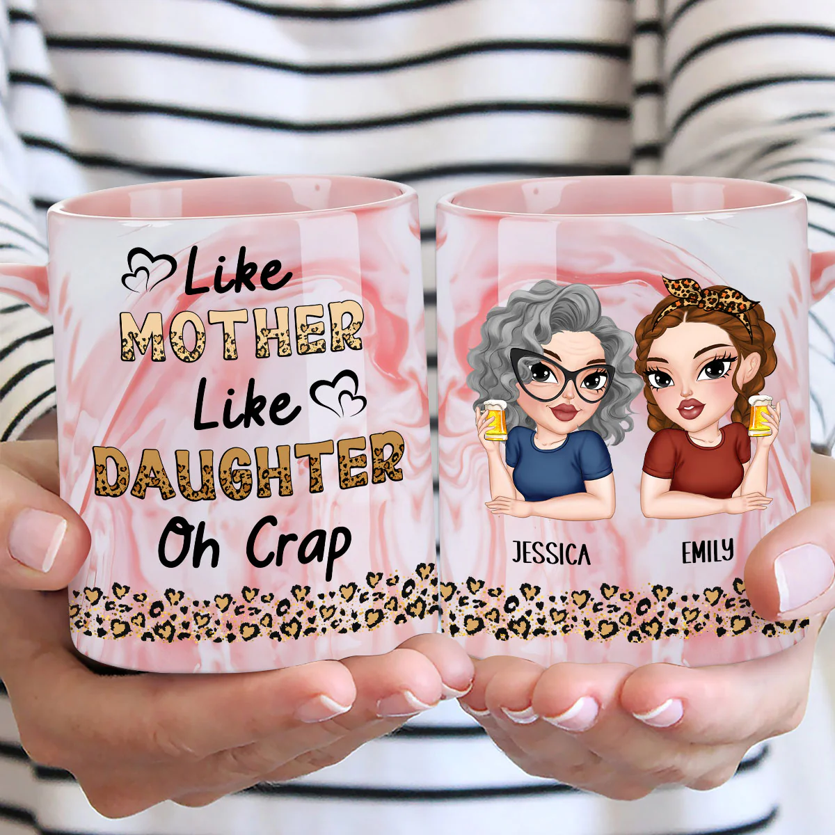 Like Mother Like Daughter - Personalized Custom Pink Marble Mug - Image 2