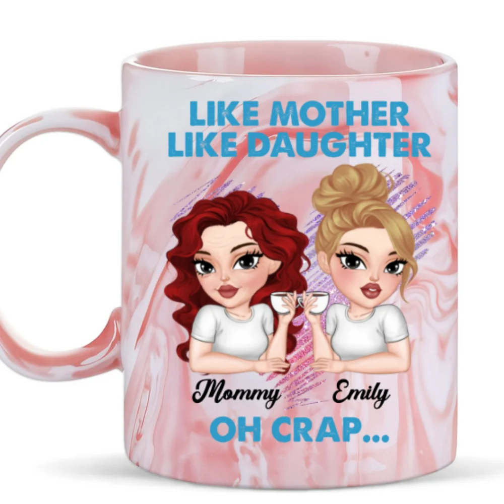 Like Mother Like Daughter - Personalized Custom Pink Marble Mug - Image 5