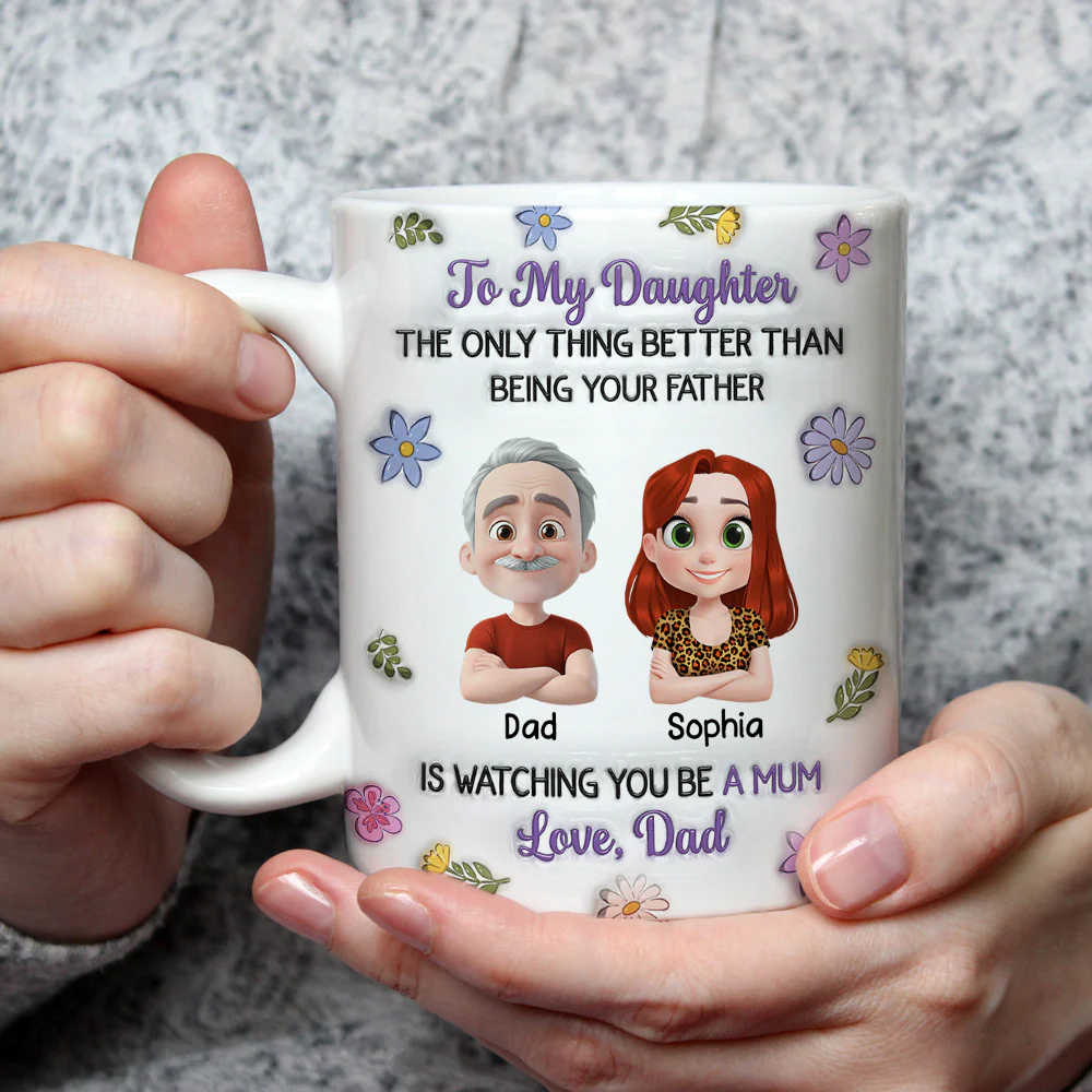 Linked Together Cartoon From Dad - Personalized Custom 3D Inflated Effect Mug - Image 3