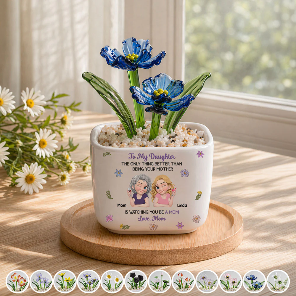 Linked Together Cartoon - Personalized Custom Glass Birth Month Flower