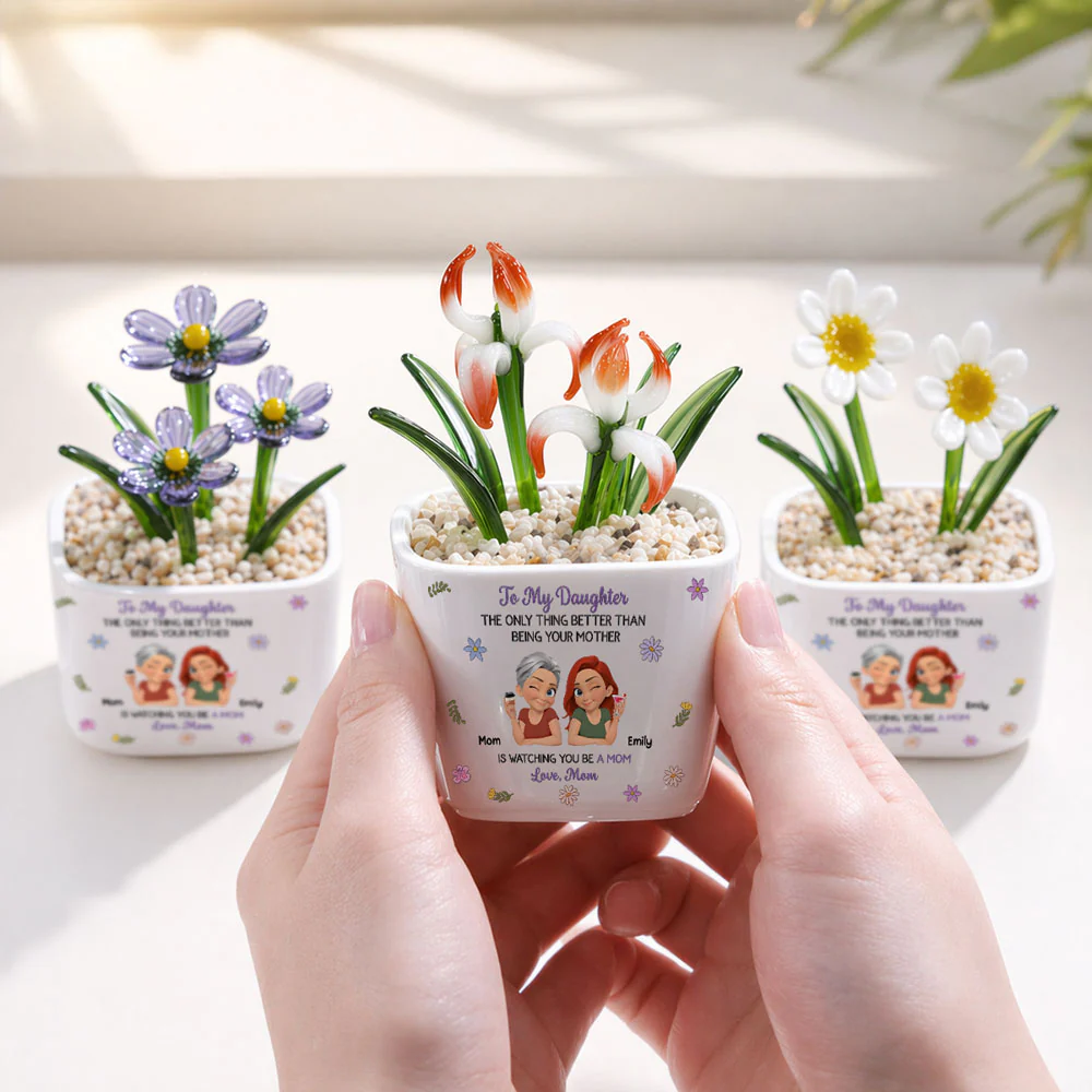 Linked Together Cartoon - Personalized Custom Glass Birth Month Flower - Image 6