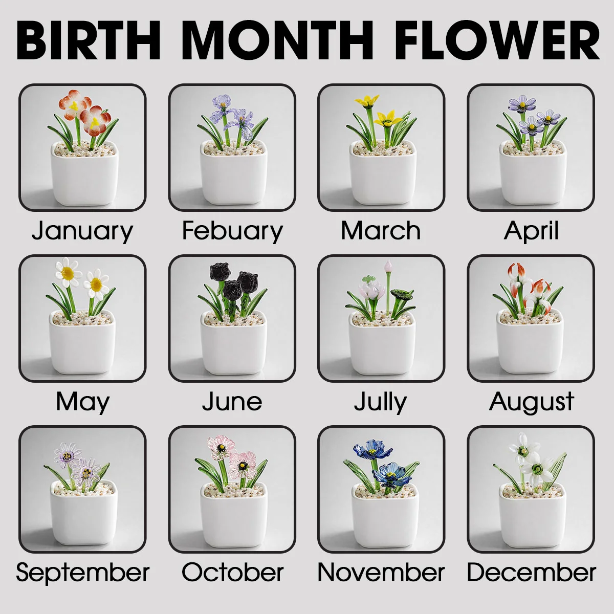 Linked Together Cartoon - Personalized Custom Glass Birth Month Flower - Image 8