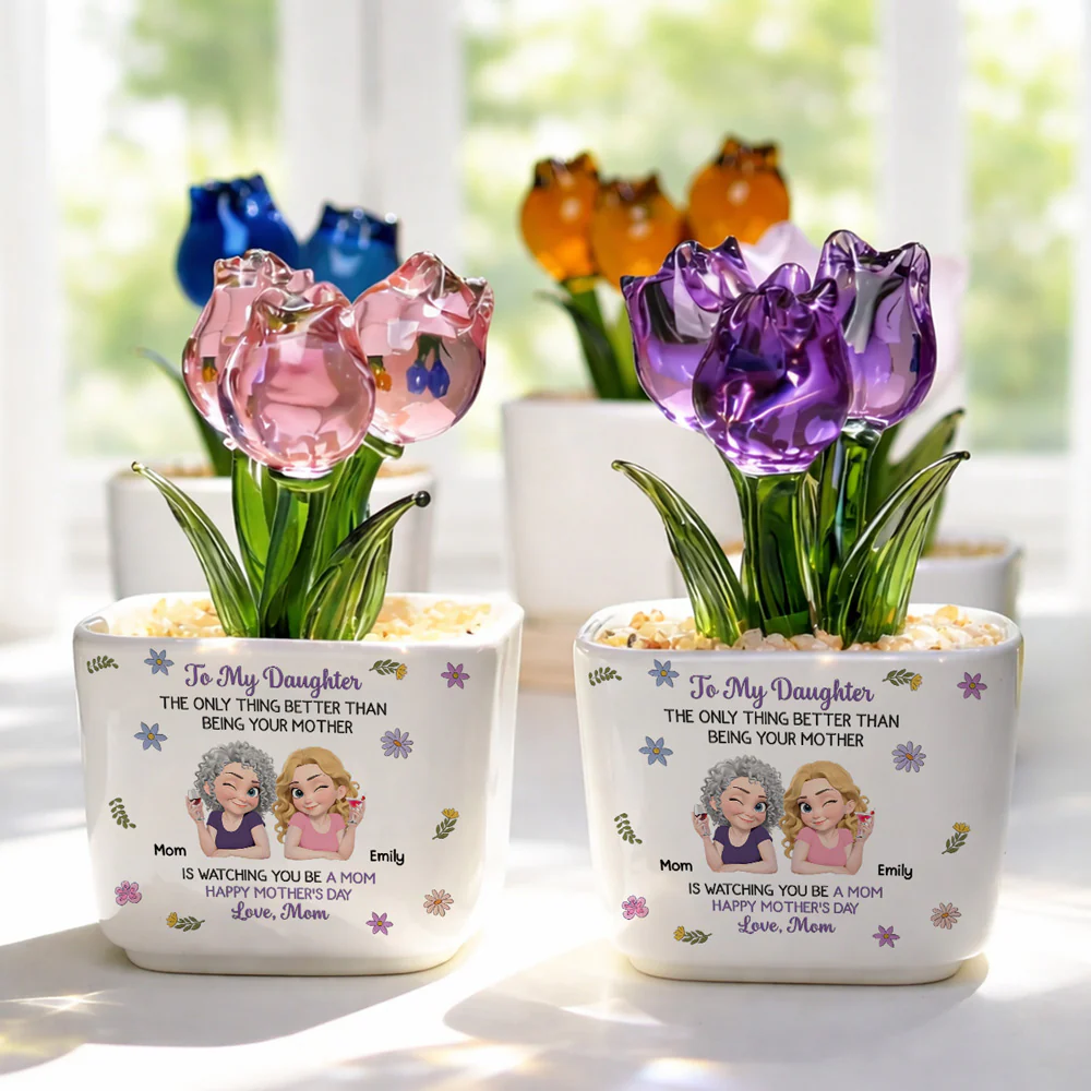 Linked Together Cartoon - Personalized Custom Glass Everlasting Tulips - Image 2