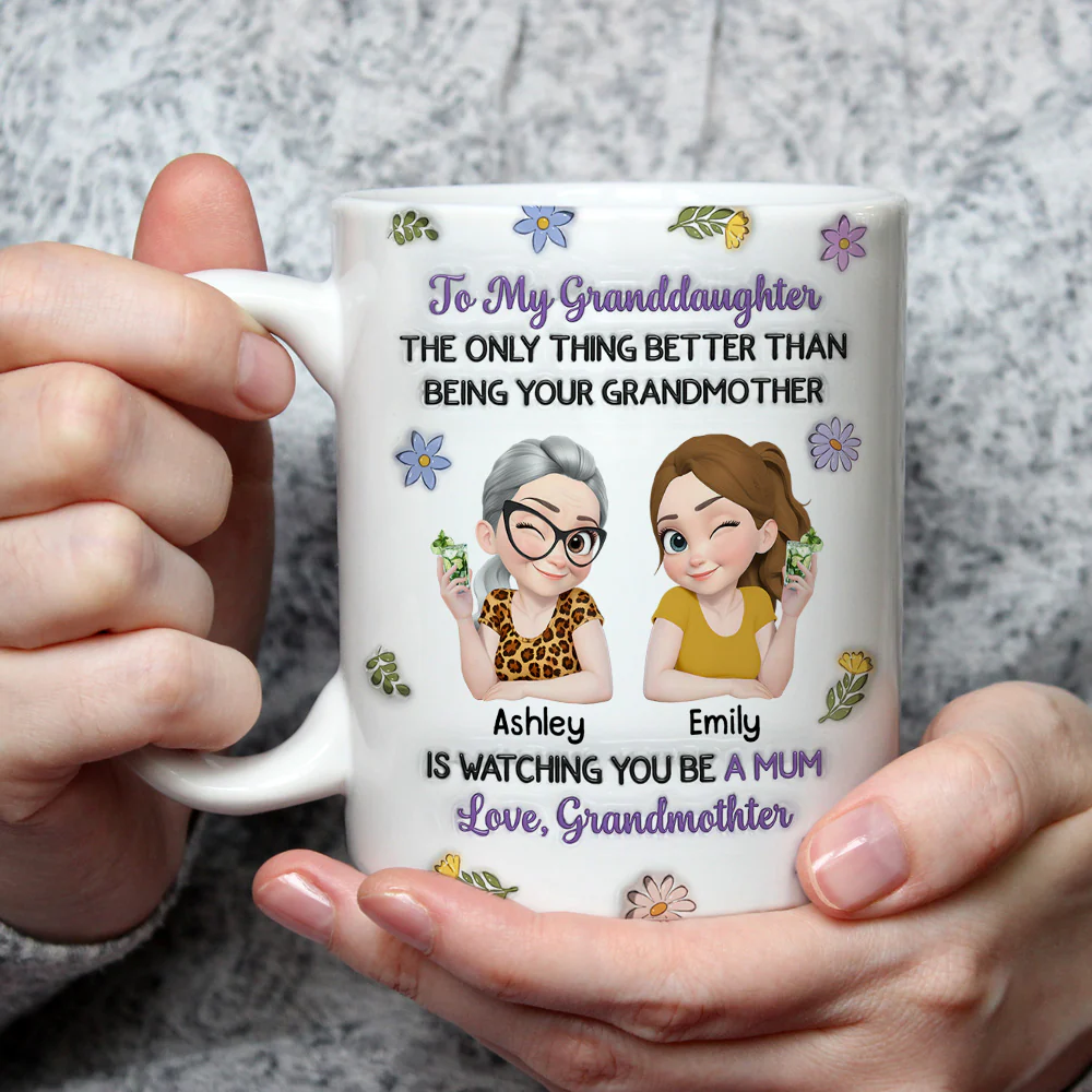 Linked Together Granddaughter Cartoon - Personalized Custom 3D Inflated Effect Mug - Image 3
