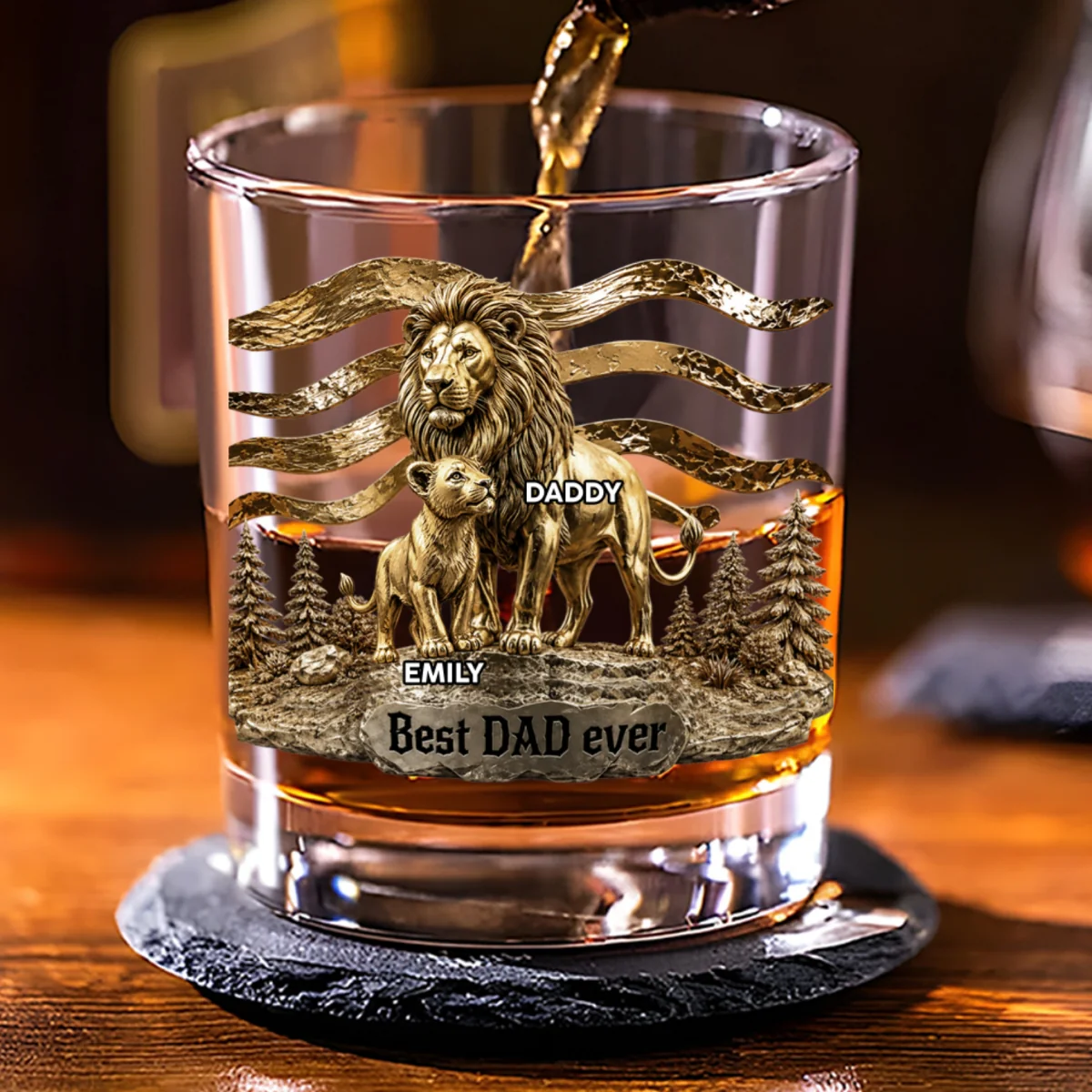 Lion Dad And Kids - Personalized Custom Whiskey Glass - Image 6