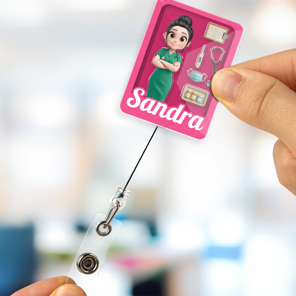 Little Nurse Hero - Personalized Custom Acrylic Badge Reel - Image 5