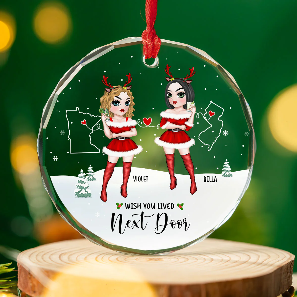 Long Distance Besties - Personalized Custom Glass Ornament - Image 5