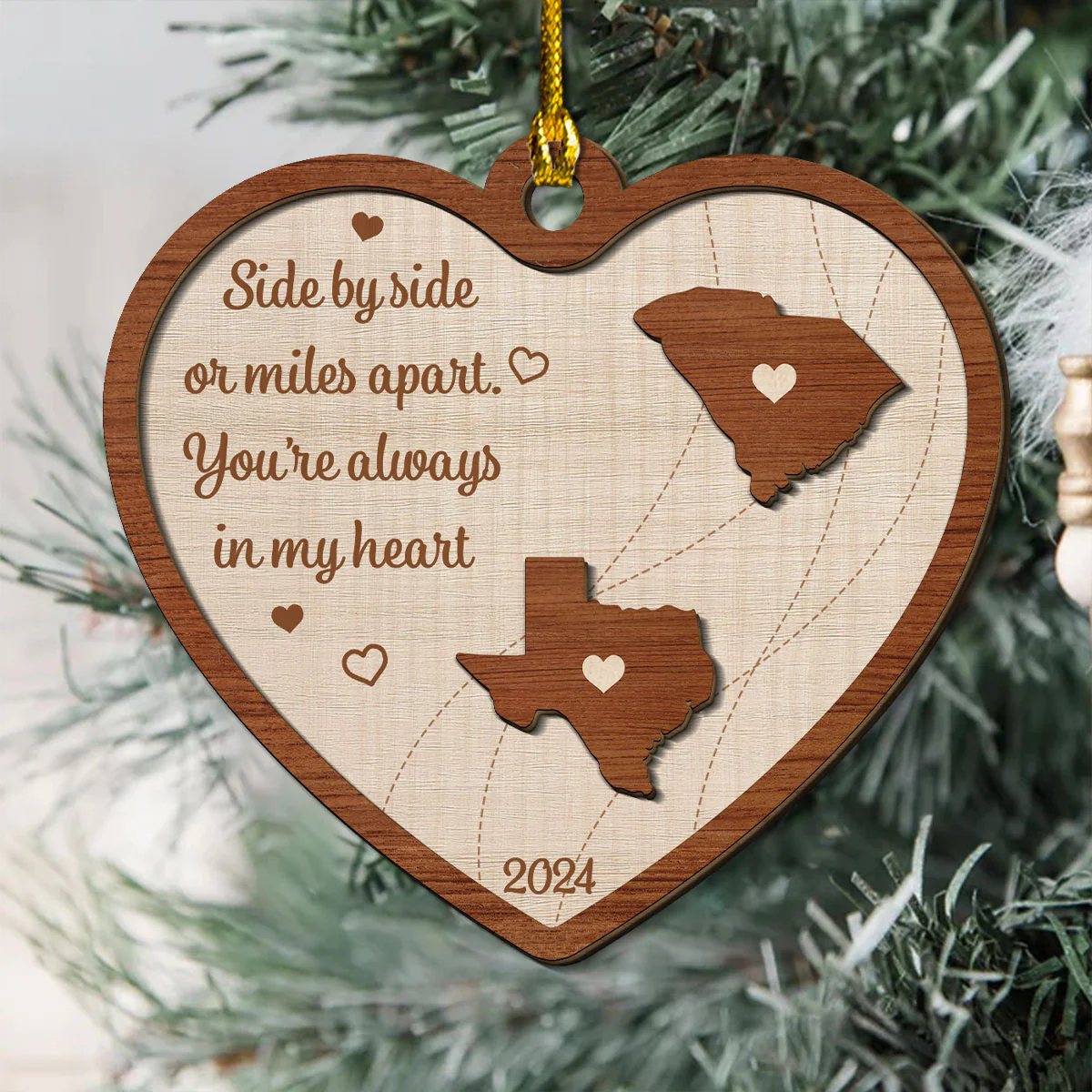 Long Distance Family State Map - Personalized Custom Freeshape 2-Layered Wood Ornament - Image 5