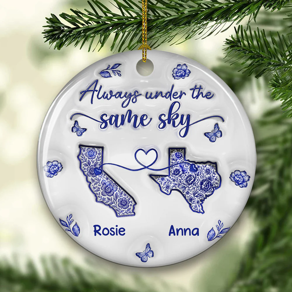 Long Distance Friendship Toile De Jouy - Personalized Custom 3D Inflated Effect Ceramic Ornament - Image 5