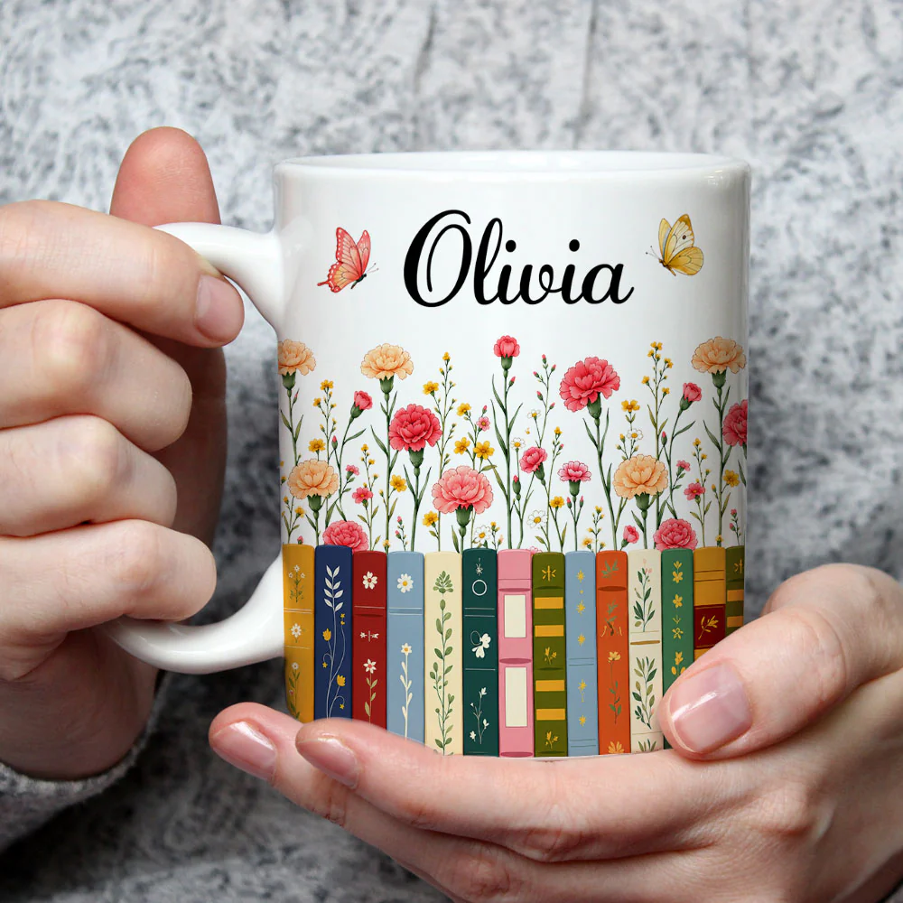 Lost In Floral Chapters - Personalized Custom Coffee Mug - Image 2
