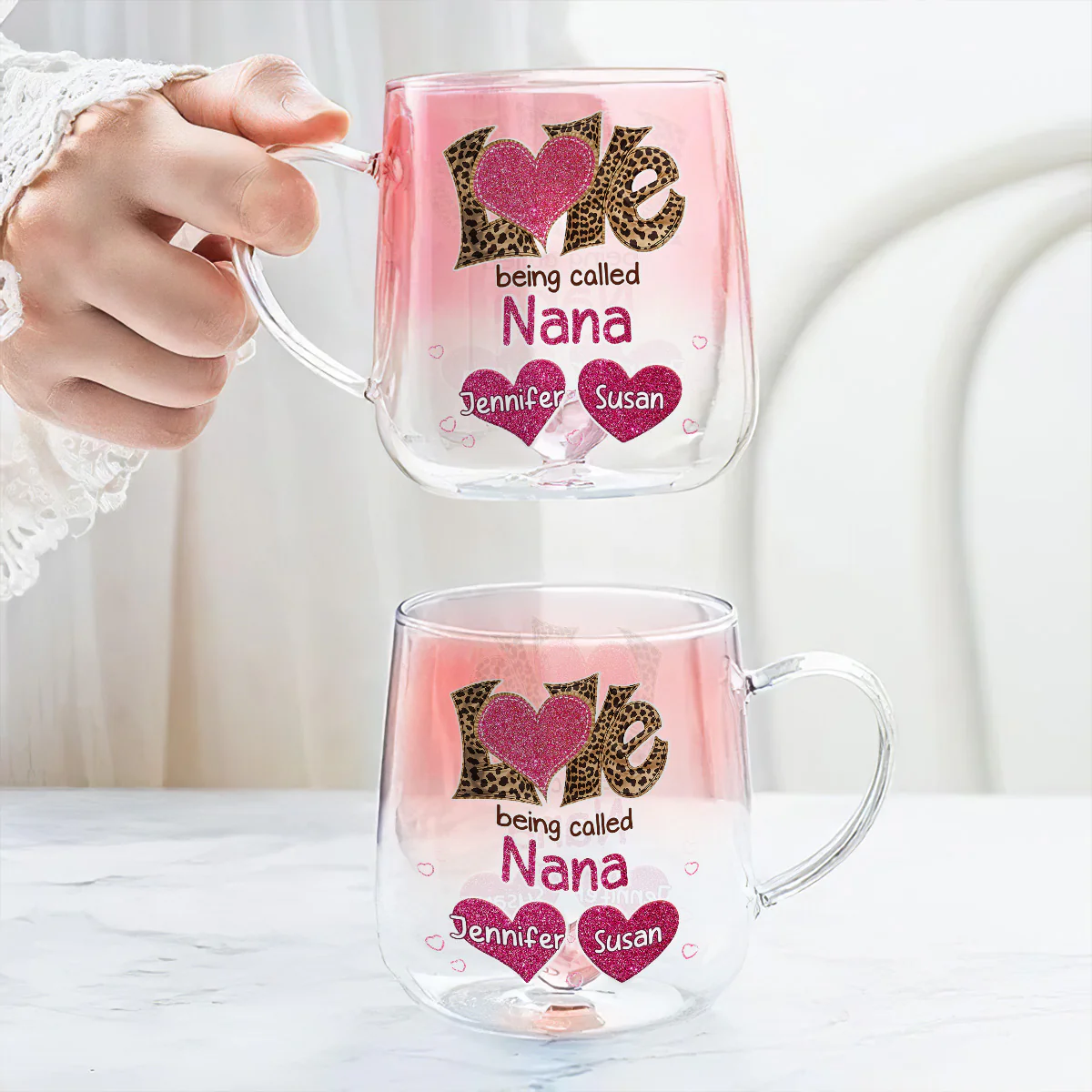 Love Being Called Grandma - Personalized Custom Pink Gradient Glass Mug - Image 4
