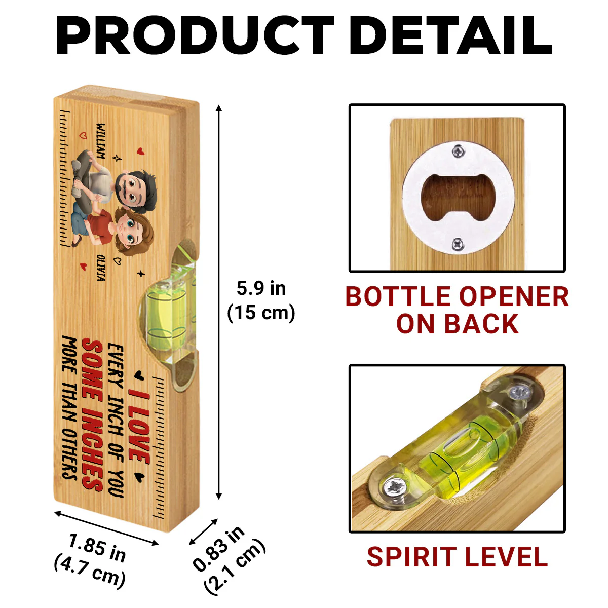 Love Every Inch Of You - Personalized Custom Wooden Spirit Level Bottle Opener - Image 5