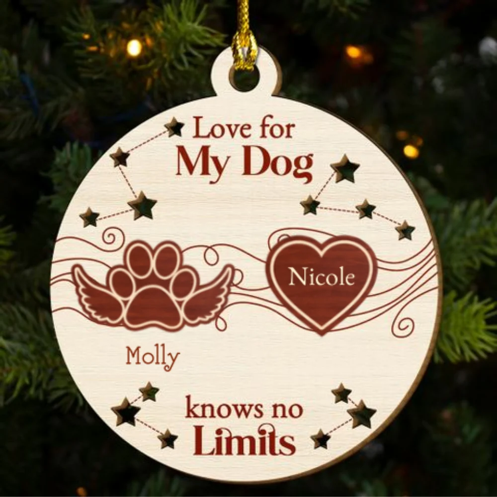 Love For My Dogs Knows No Limits - Personalized Custom Freeshape 2-Layered Wood Ornament - Image 5