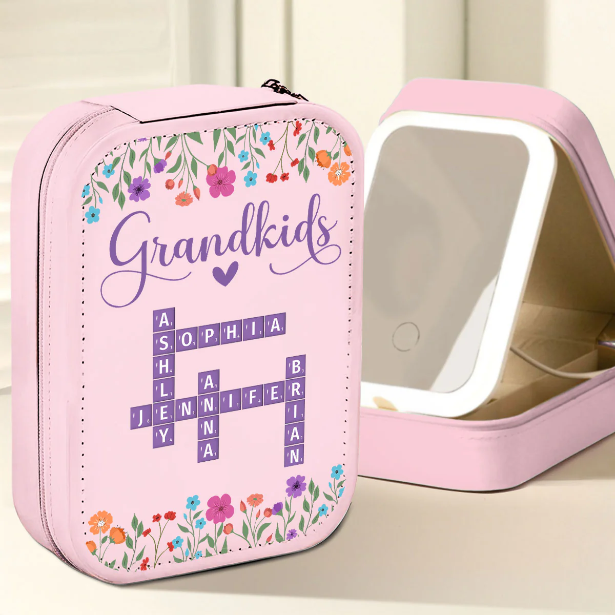 Love Grandkids - Personalized Custom Jewelry Box With LED Mirror - Image 4