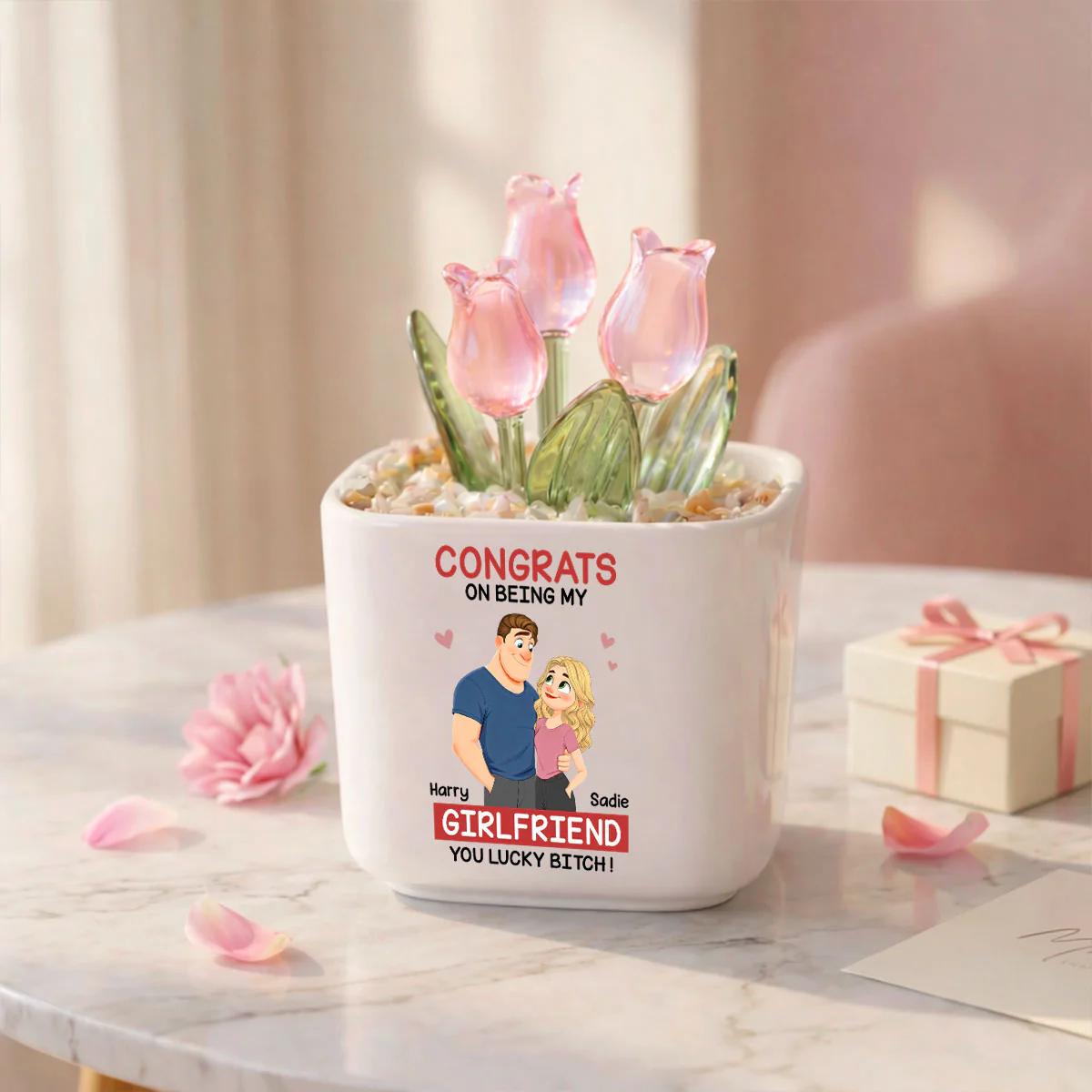 Love Is You 2 - Personalized Custom Glass Everlasting Tulips - Image 5