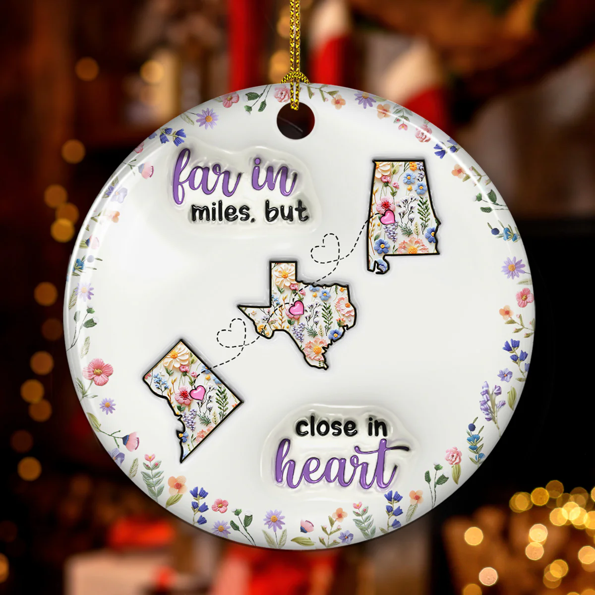 Love Knows No Distance Boundaries - Personalized Custom 3D Inflated Effect Ceramic Ornament - Image 4