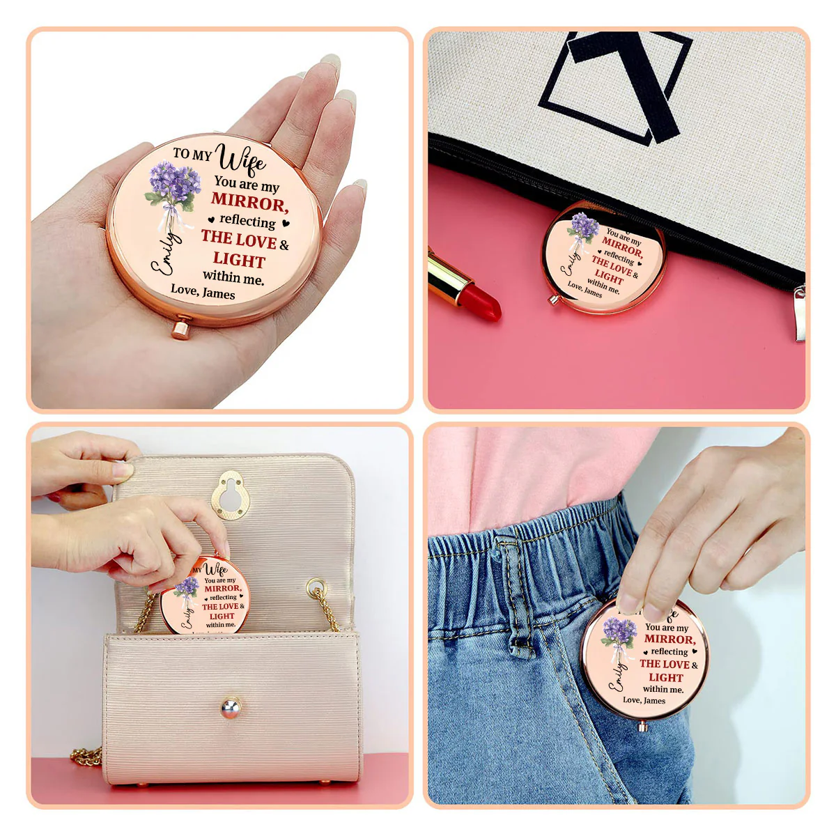 Love Looks Beautiful On You - Personalized Custom Compact Mirror - Image 2