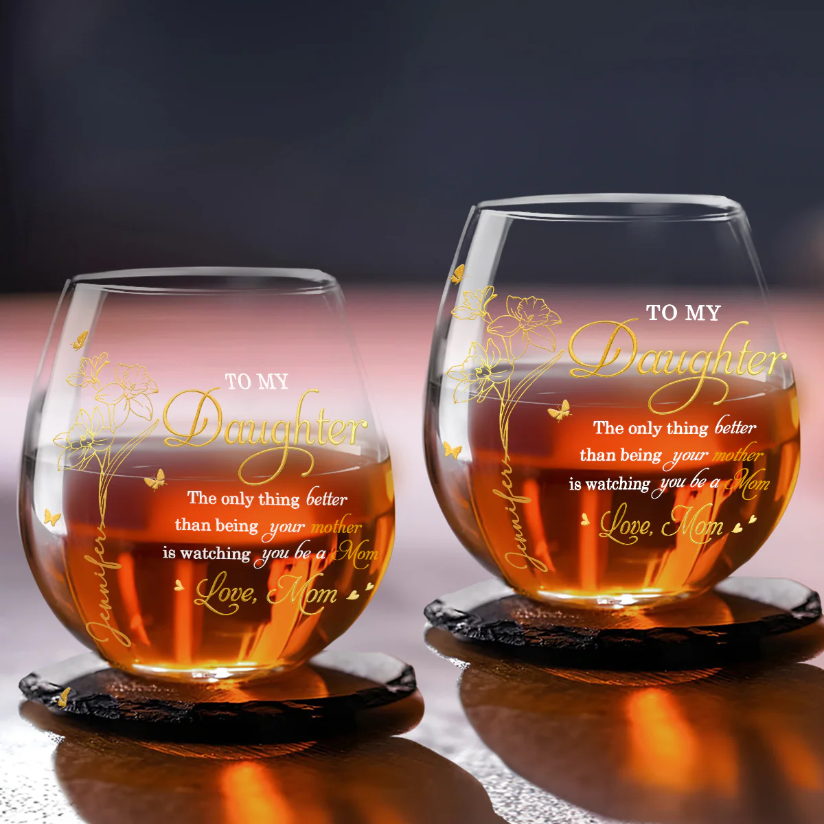 Love My Daughter Be A Mom - Personalized Custom Wine Glass - Image 3