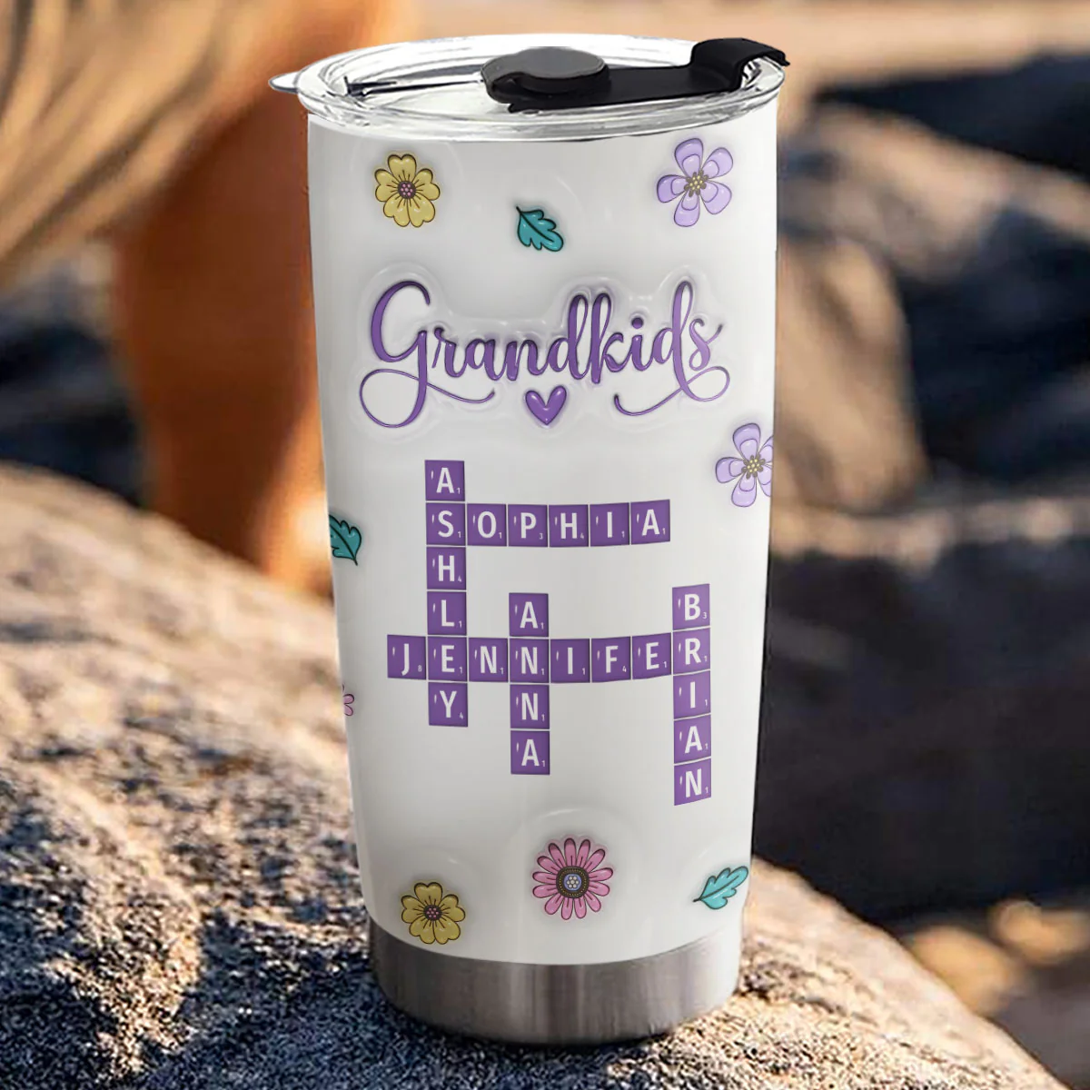 Love My Grandkids Crossword Floral Version - Personalized Custom 3D Inflated Effect Tumbler - Image 3