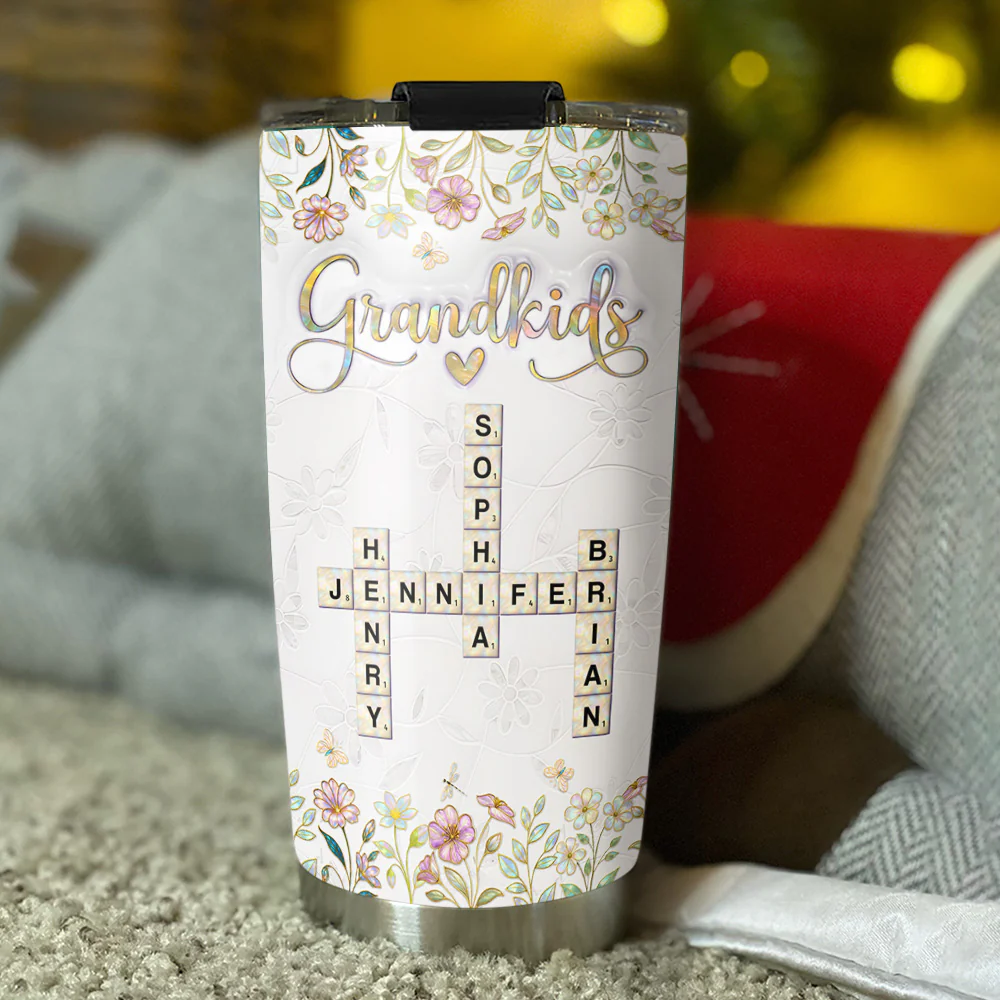 Love My Grandkids Crossword Mother Of Pearl - Personalized Custom 3D Inflated Effect Tumbler - Image 3