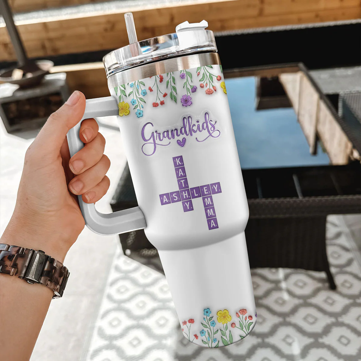 Love My Grandkids Crossword - Personalized Custom 3D Inflated Effect Tumbler - Image 6