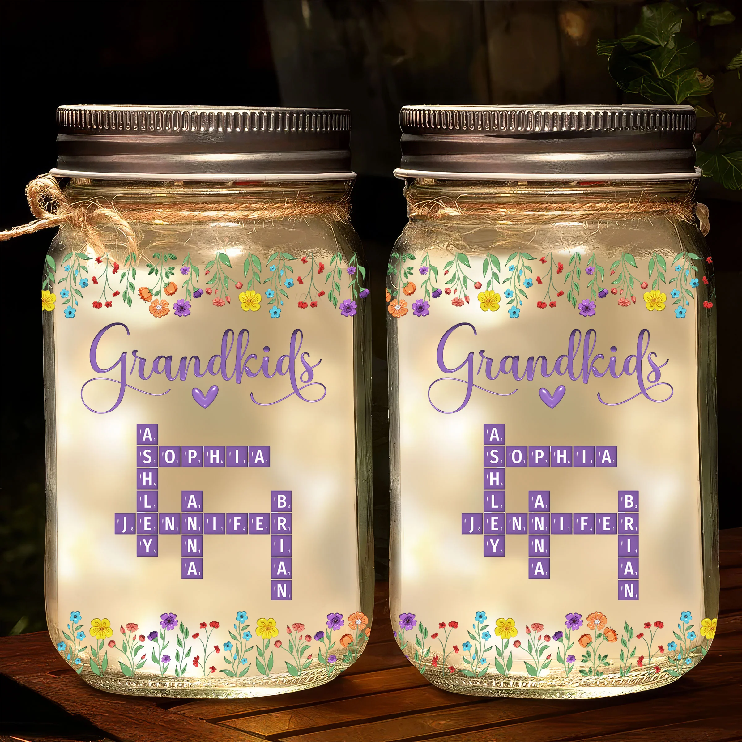Love My Grandkids Crossword - Personalized Custom Mason Jar Light - Image 2