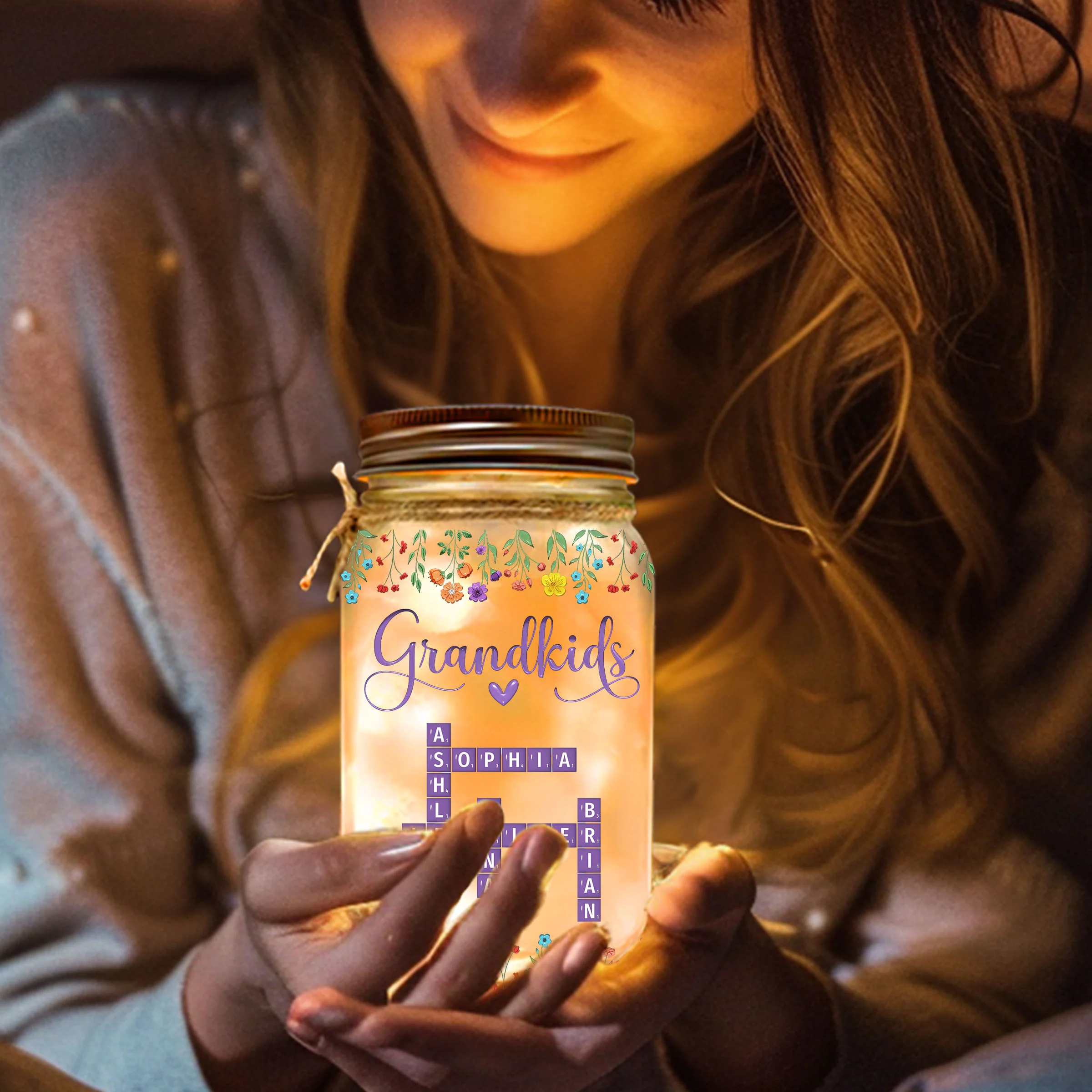 Love My Grandkids Crossword - Personalized Custom Mason Jar Light - Image 4