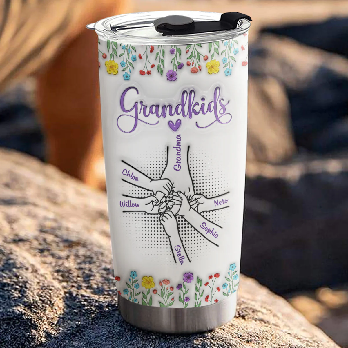 Love My Grandkids Hold Hands - Personalized Custom 3D Inflated Effect Tumbler - Image 3
