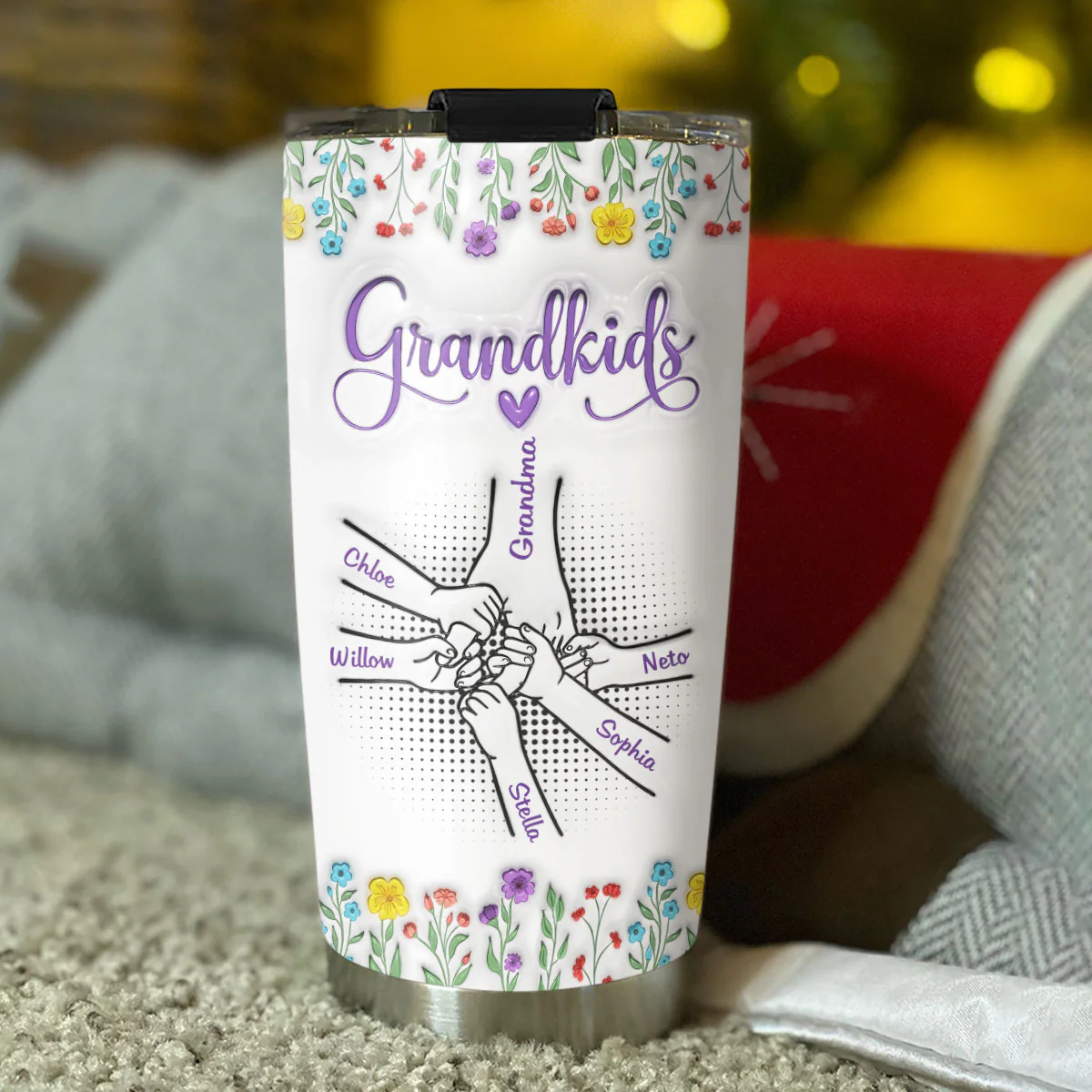 Love My Grandkids Hold Hands - Personalized Custom 3D Inflated Effect Tumbler - Image 4