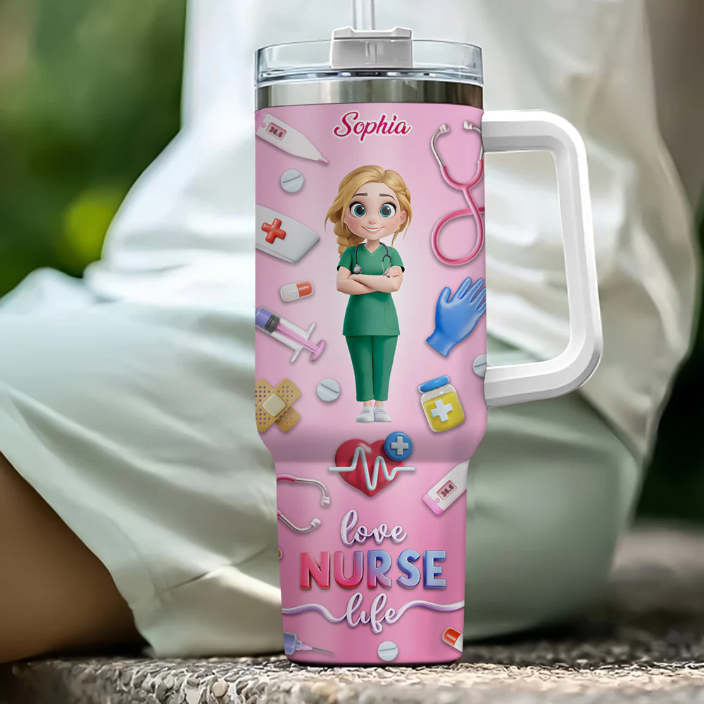 Love Nurse Life - Personalized Custom 3D Effect Printed 40 Oz Tumbler - Image 2