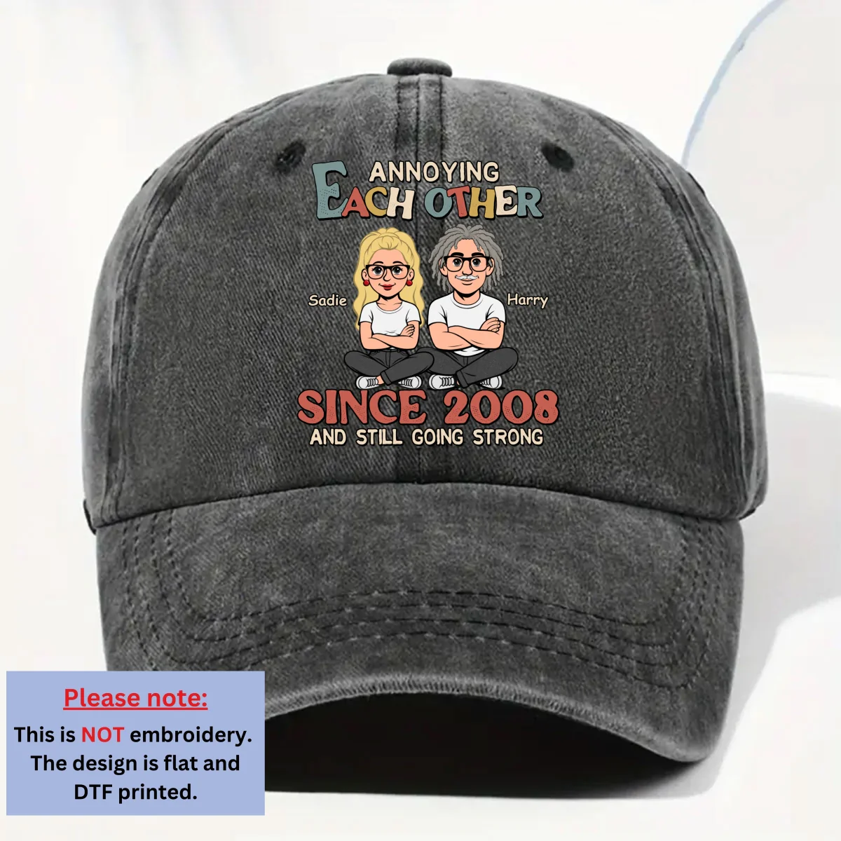 Love You Forever - Personalized Custom Vintage Washed Denim Cap - Image 6