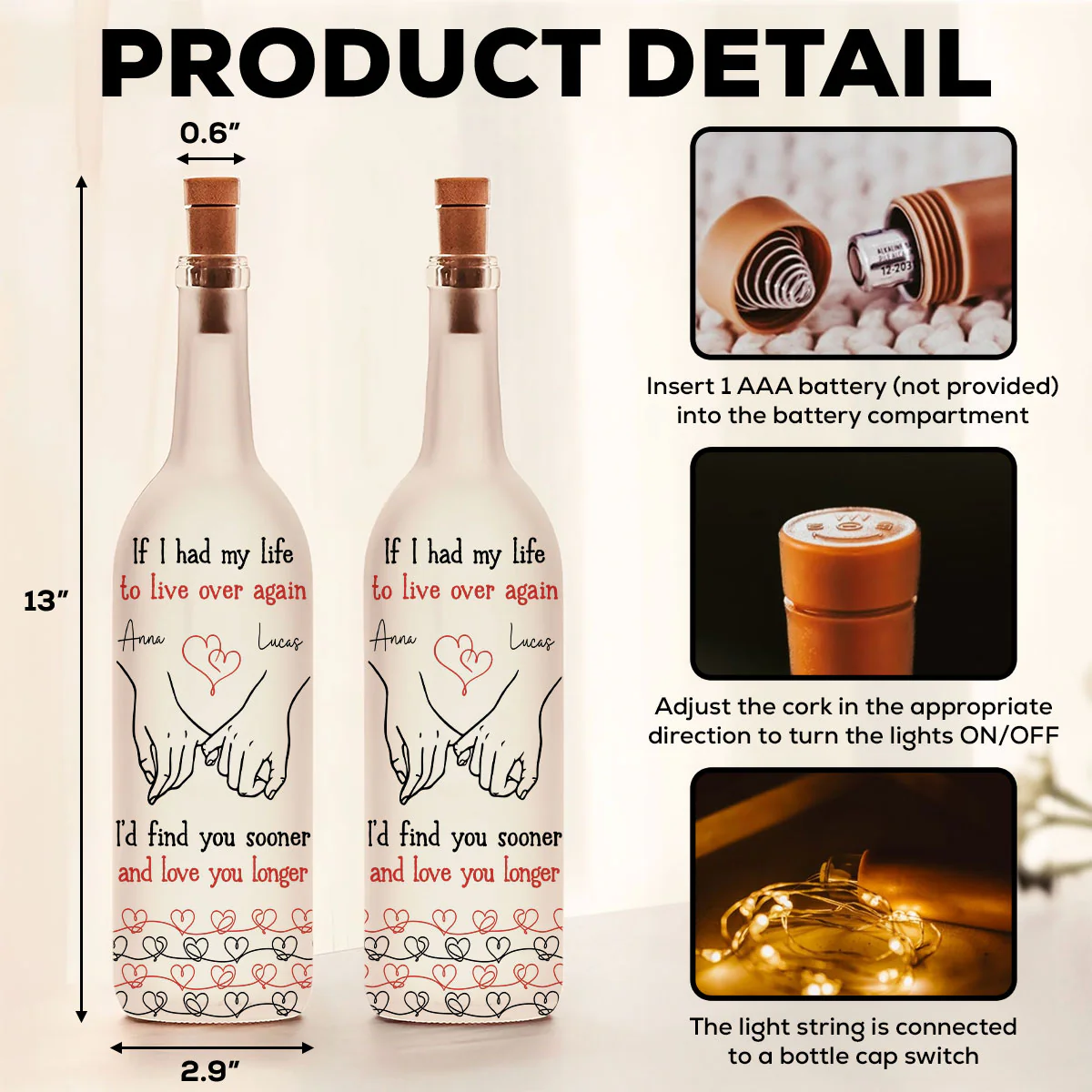 Love You Longer - Personalized Custom Bottle Lamp - Image 6