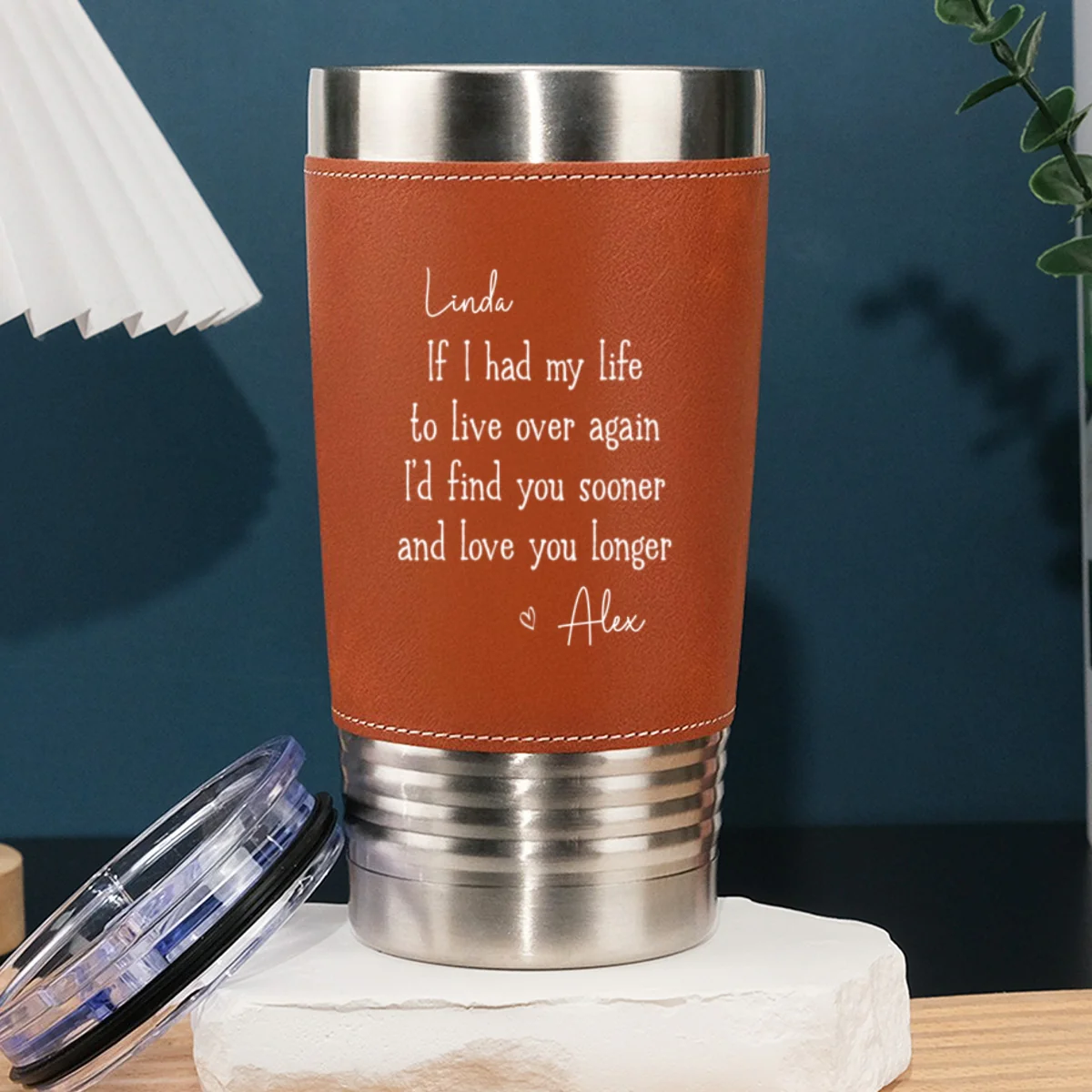 Love You Longer - Personalized Custom Leather Tumbler - Image 5