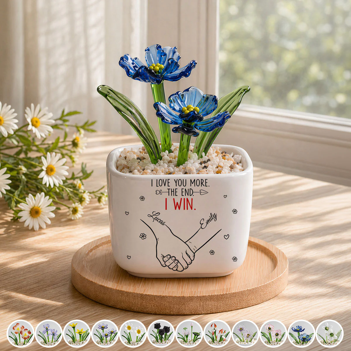 Love You More Always - Personalized Custom Glass Birth Month Flower