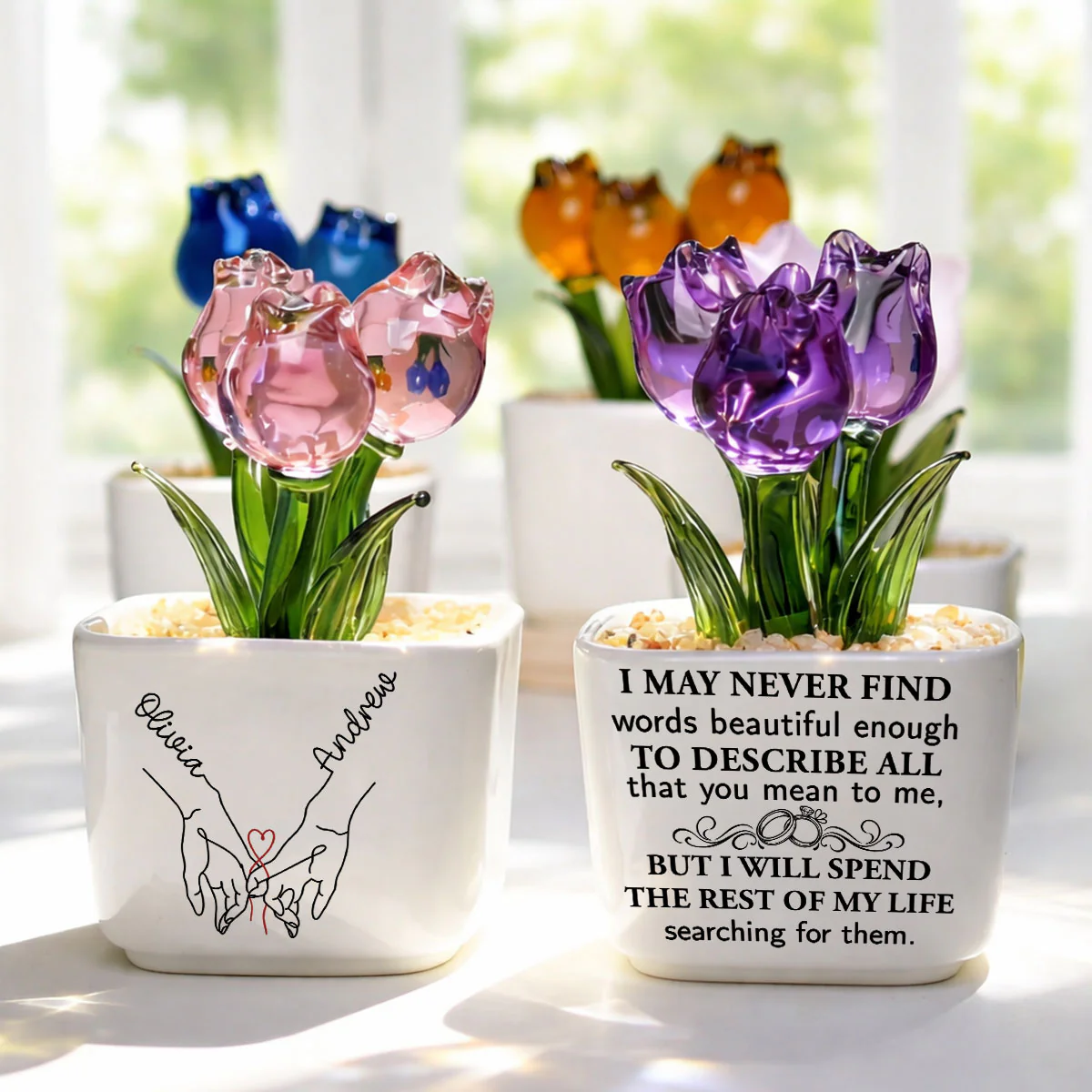 Love You My Wife - Personalized Custom Glass Everlasting Tulips - Image 5