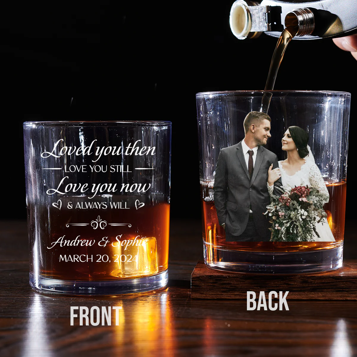 Love You Now And Always Will - Personalized Custom Whiskey Glass - Image 4