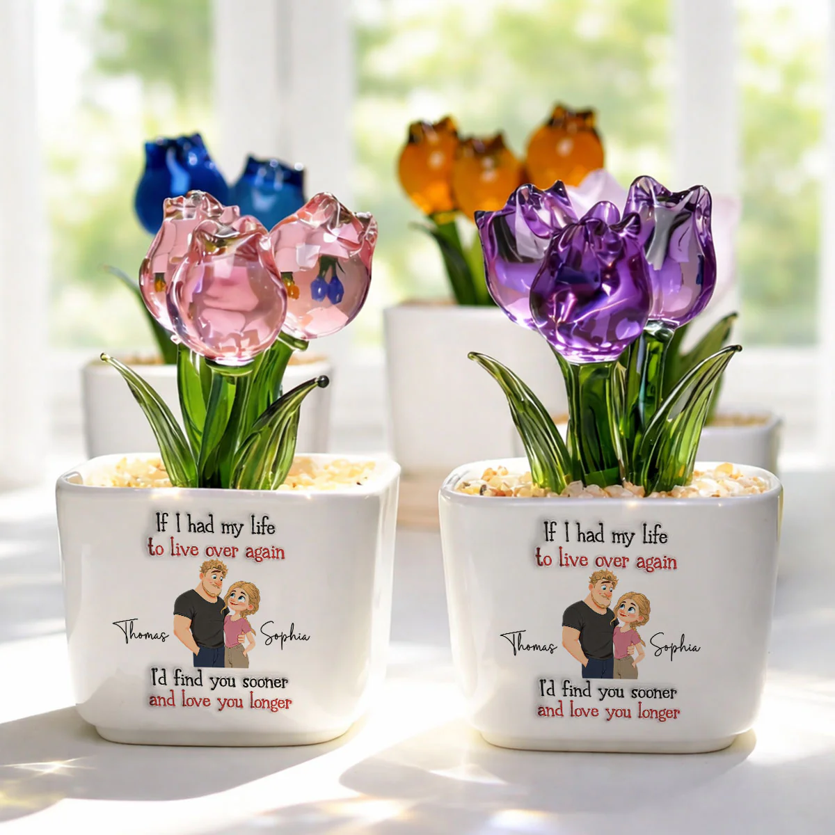 Love You So Much - Personalized Custom 3D Inflated Effect Glass Everlasting Tulips - Image 3