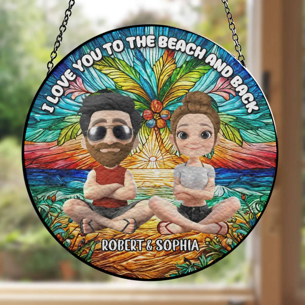 Love You To The Moon And Back Cartoonize - Personalized Custom Stained Glass Window Hanging Suncatcher - Image 6