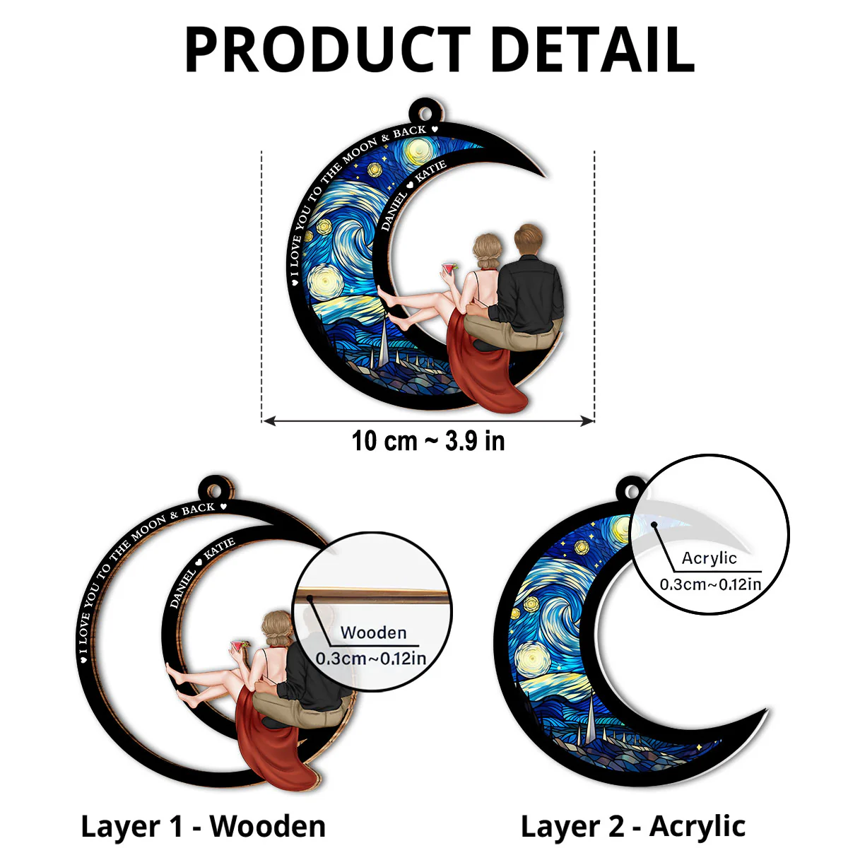 Love You To The Moon And Back - Personalized Custom Suncatcher Ornament - Image 3