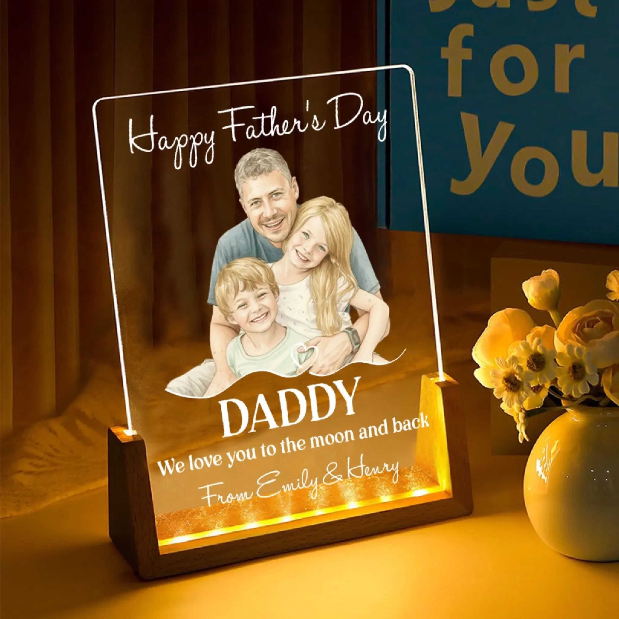 Love You To The Moon Daddy - Personalized Custom Night Light - Image 2